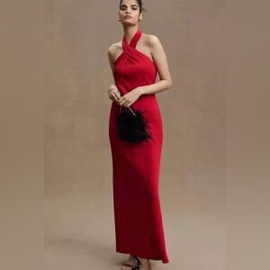 BHLDN Anthropologie Maxi Red Halter Dress with tags